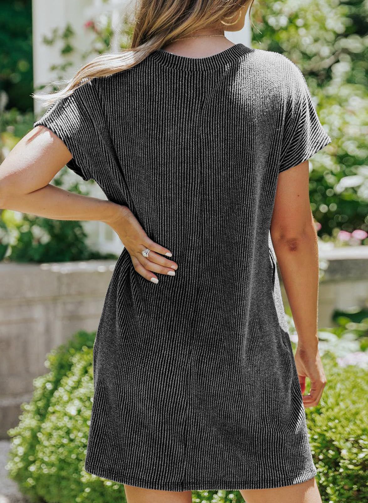 Women Summer Casual Contrast Color Wavy Stripes Short Sleeve Pocket Dress 12 Women Summer Casual Contrast Color Wavy Stripes Short Sleeve Pocket Dress