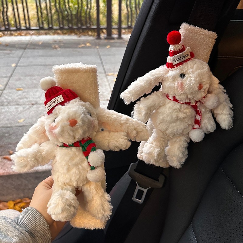 Cute Rabbit Car Seatbelt Shoulder Pad Anti-Neck-Strangling Car Interior Decoration Cute Plush Toy Gift for Women