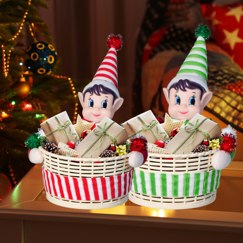 ゴールデン グリーン クリスマス装飾用品 クリスマス エルフ キャンディ バスケット スナック ボックス 赤と緑のクリスマス エルフ キャンディ ジャー|undefined