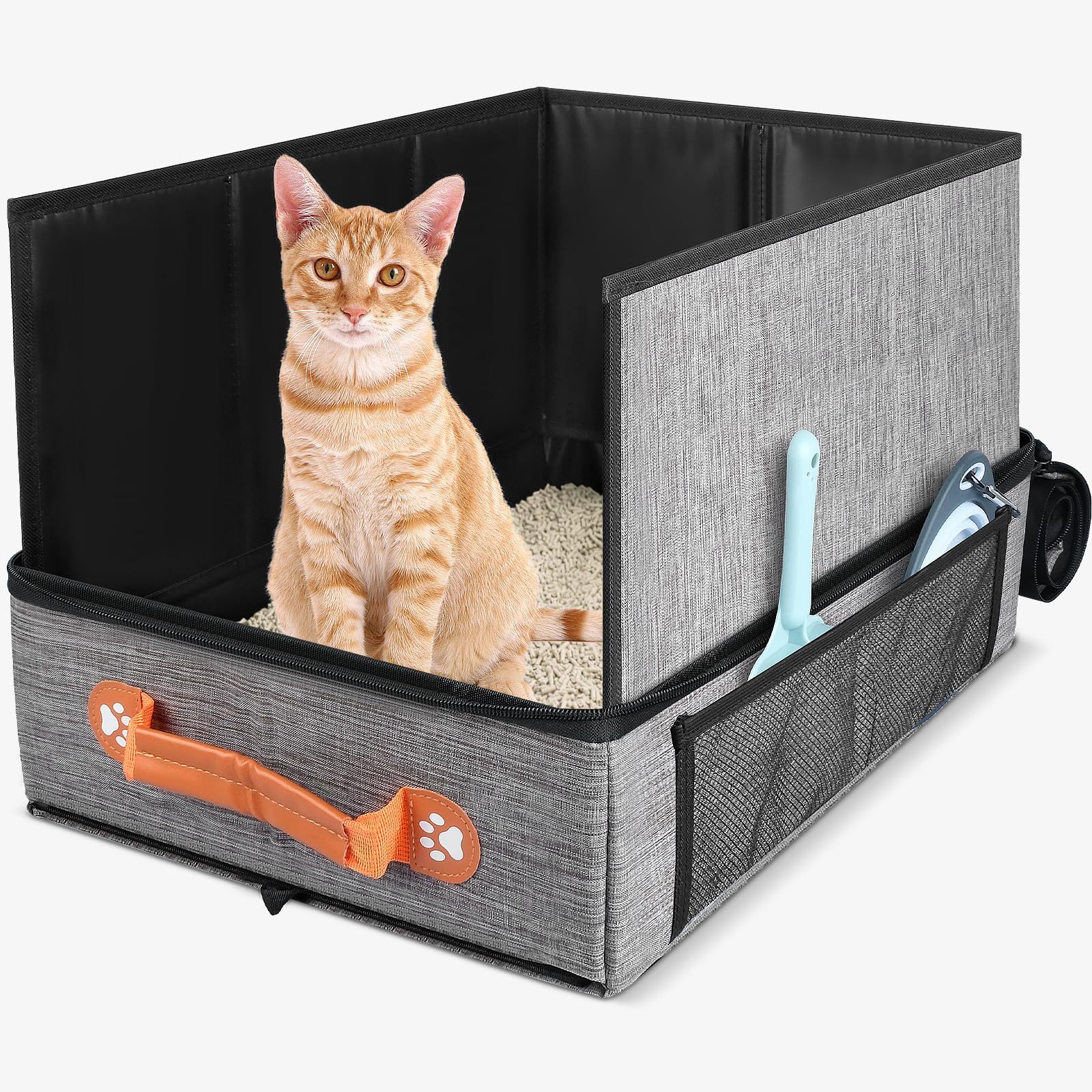 Toilet Portable With Raised Sides Waterproof Handheld Covered Cat Litter Storage Box For Pets_voghion.com