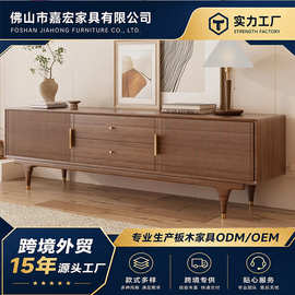 侘寂风实木电视柜客厅家用小户型竖条纹凹槽简约储物柜墙壁收纳柜