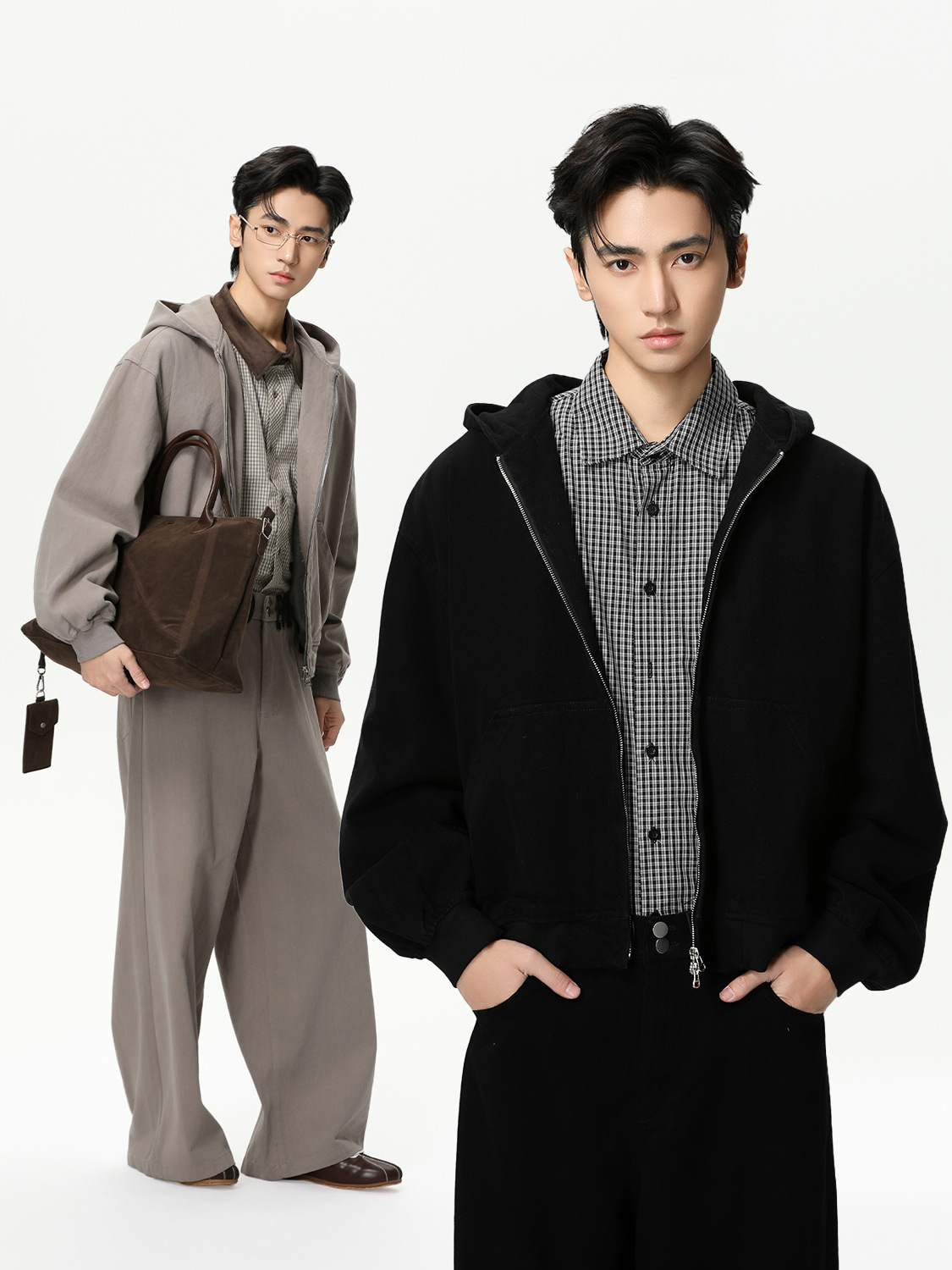 MTLCLOTHES Hombres| Personalidad logotipo encapuchado chaqueta corta color sólido pantalones de viento simple moda