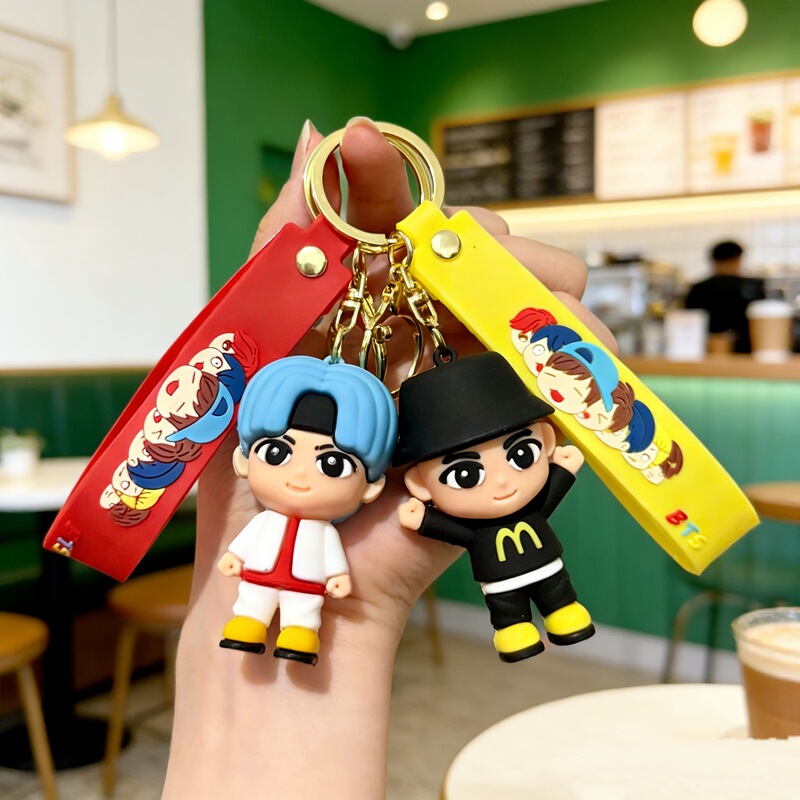Cross-Border Korean Bts Keychain Soft Rubber 3D Doll Student Backpack Pendant Wholesale