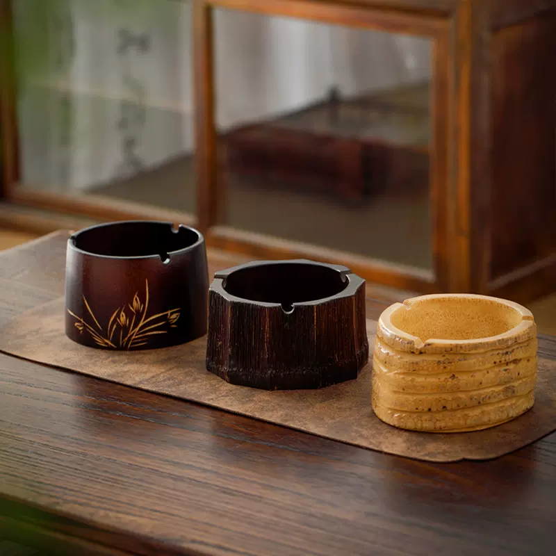 创意竹烟灰缸 防摔防风简约商用办公家用客厅烟灰盅日用百货批发