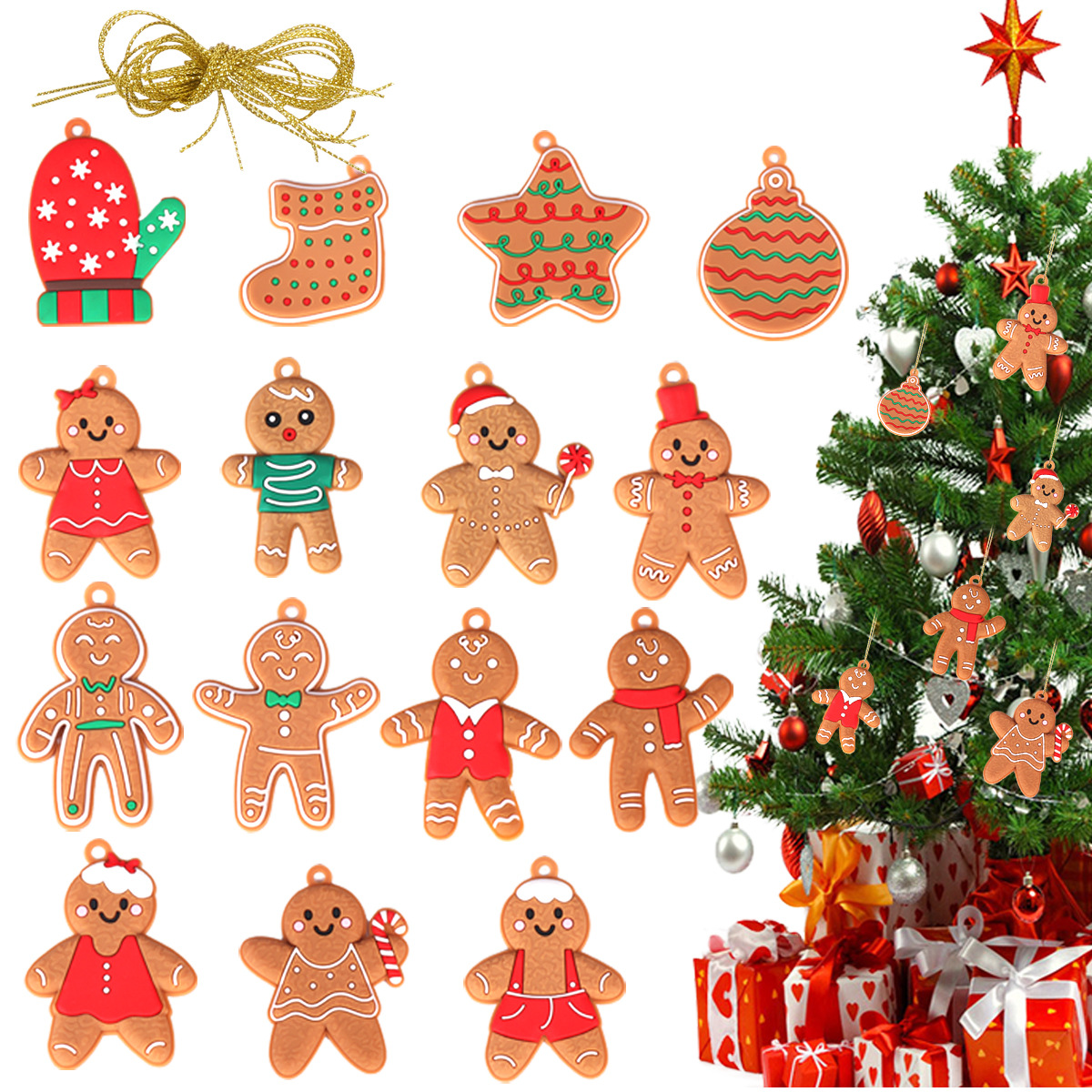 Cruz-frontera de la venta caliente clásico de Navidad de jengibre hombre colgante de Navidad adornos de árbol de Navidad adornos colgantes en stock al por mayor