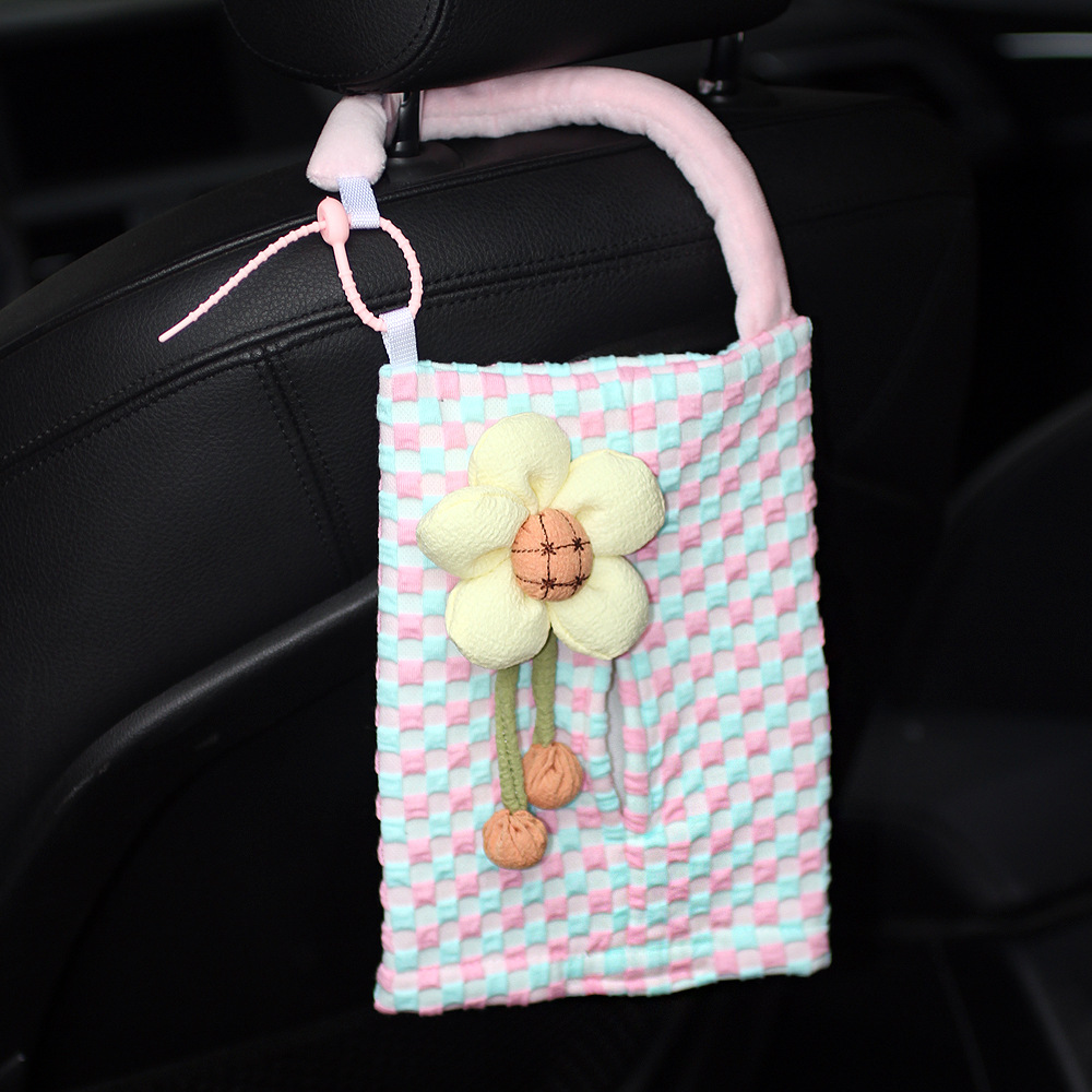Caja de toallas creativa para automóviles tela de alta calidad para automóviles colgantes para automóviles caja de extracción de papel para automóviles bolsa colgante para chicas image 9