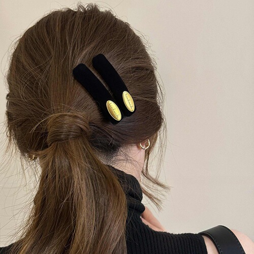 French retro gold label velvet hair clip one-word clip high-end side clip bangs clip simple temperament hair clip hair accessory