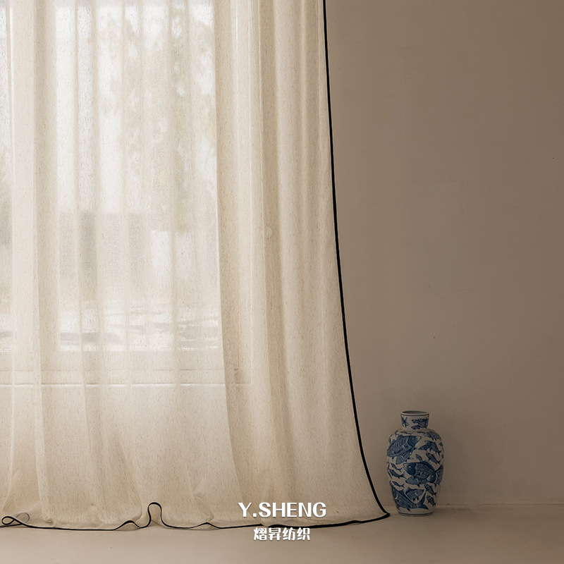 新しい日本式クリーム亜麻のカーテンカーテンのカーテンはシンプルなリビングルームの寝室の書斎の茶室の半遮光カーテンのカーテンです。