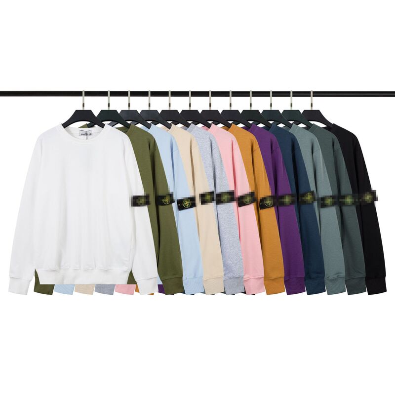 Correct Island Same Style Terry Version Trendy Solid Color Unisex Stone Crew Neck Sweatshirt Cross-Border Classic Badge Couple