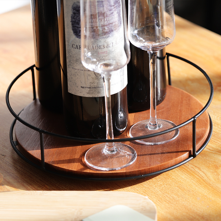 Soporte de almacenamiento de madera maciza de suministro directo de fábrica, estante de acabado de hierro, tanque de botella de condimento de escritorio, bandeja giratoria para cosméticos