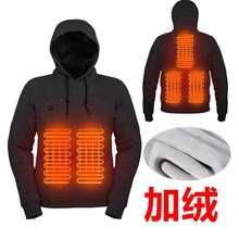 跨境男士USB加热加绒卫衣保暖户外休闲服装电加热连帽发热卫衣