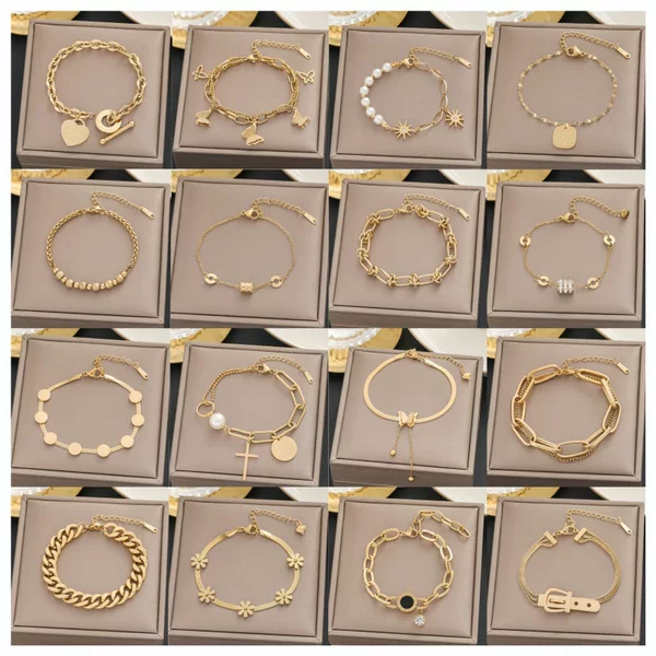 100 Bracelet European and American 18k Gold Color-free Titanium Steel Women's Simple All-match Elegant Ins Personalized Fashion Hand Jewelry