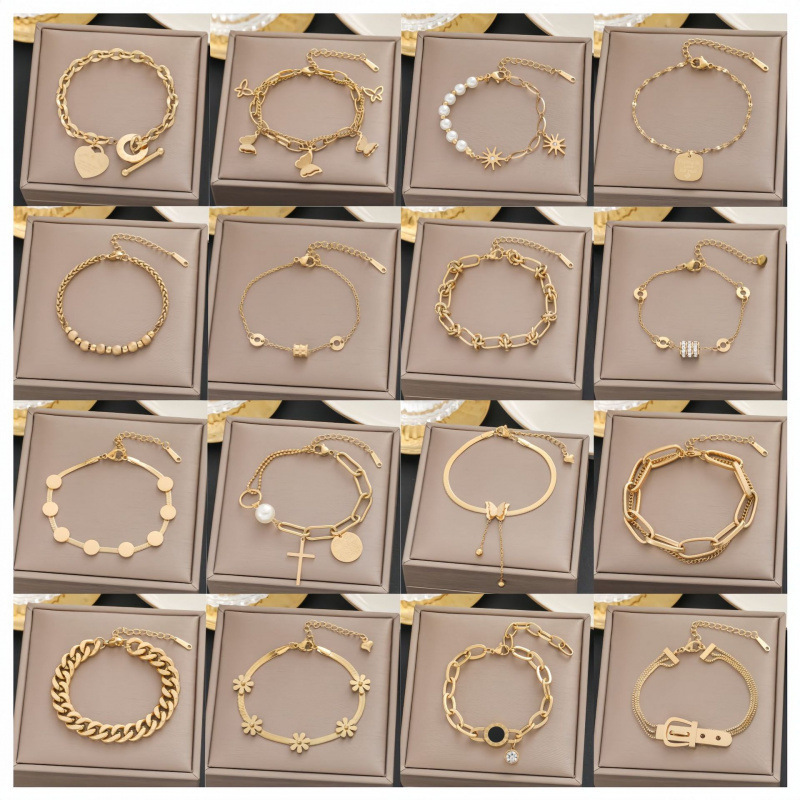 100 Bracelet European and American 18k Gold Color-free Titanium Steel Women's Simple All-match Elegant Ins Personalized Fashion Hand Jewelry