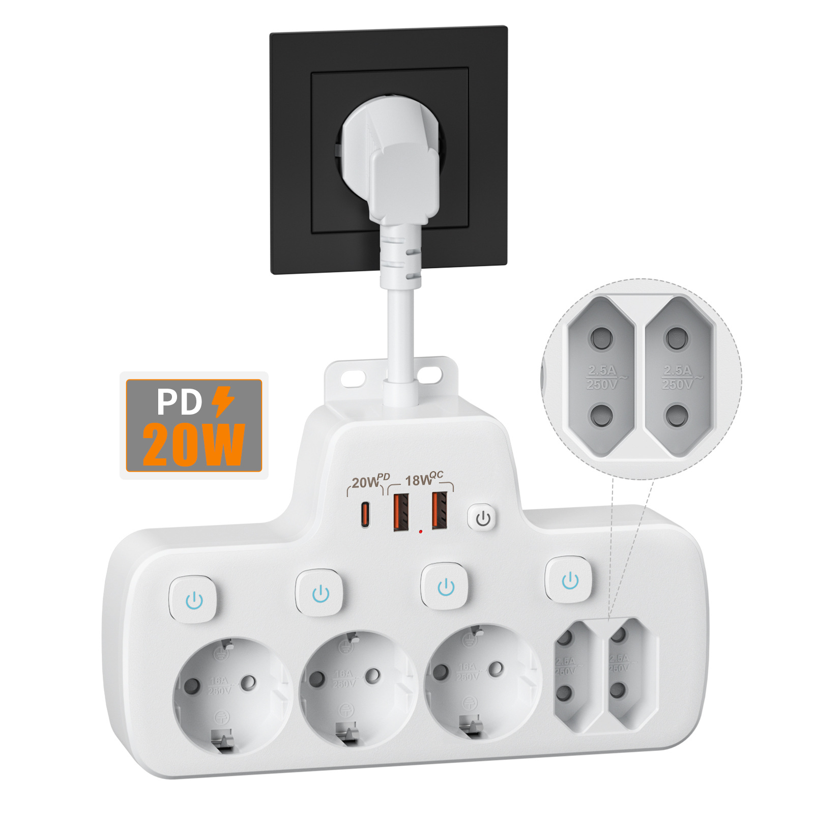 CE ROHS认证外销源头厂家私模家用插线板欧规多功能短线排插