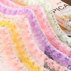 High-quality sequin double-layer 5cm chiffon floral lace net fabric pleated edge DIY clothing and bedding accessories wholesale