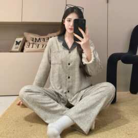 【伊之妍】新款秋冬羊绒睡衣女两件套保暖外出宿舍休闲家居服