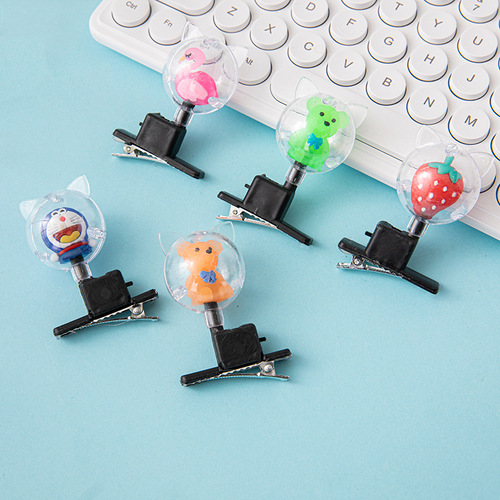 Same style LED cartoon luminous wave ball hairpin, transparent glitter children's headwear luminous small gift