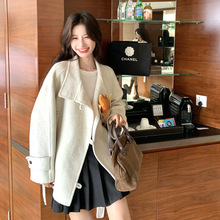 米白色双面羊绒大衣女短款2025冬季新款韩系气质休闲羊毛呢外套