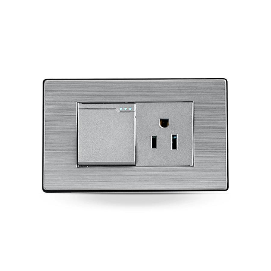 South American series stainless steel panel one-switch American flat 3-hole socket one-open single and double control 16A 250V