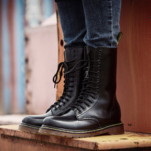 跨境大码外贸男士高筒皮靴子英伦男女靴马靴长筒骑士靴工装情侣靴