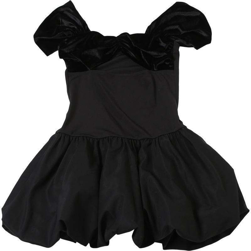 Spring Women Clothing Elegant High Grade Suede Short Sleeve Tube Top Hollow Out Cutout Bubble Splicin