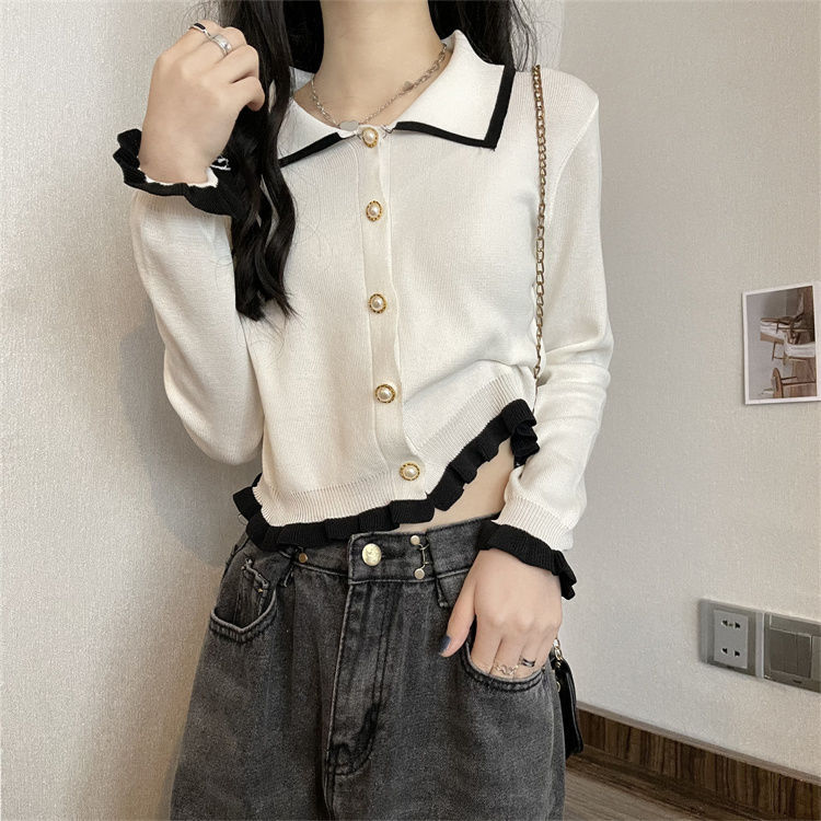2026 Autumn Pure Style First Love Vibe White Cardigan New Knitted Sweater Long Sleeve Slim Fit Short Top