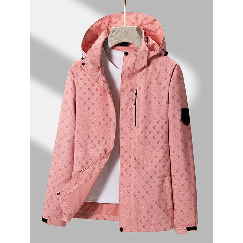 Chaqueta con capuz para hombres de otoño nuevo estilo juvenil coreano impresión completa chaqueta casual suelta impermeable