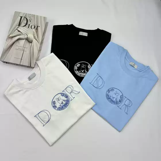 One Piece Drop Shipping High Version D Home 25Ss360G Heavy Cotton Letters Cat Embroider Versatile T-Shirt Same Style for Men and Women