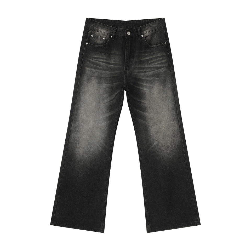 Quần jean nam ống loe nhẹ dáng rộng thoải mái, vải denim xử lý bạc màu — màu xanh, màu xanh nhạt, màu xám đen