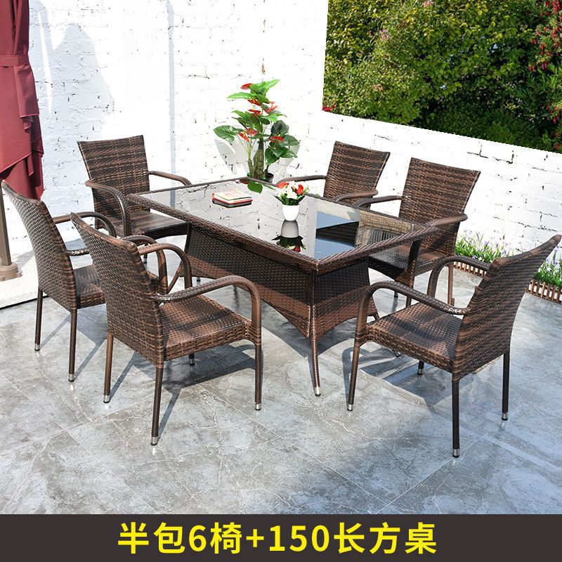 럭셔리 6 의자 + 150*90 등나무 긴 사각형 테이블