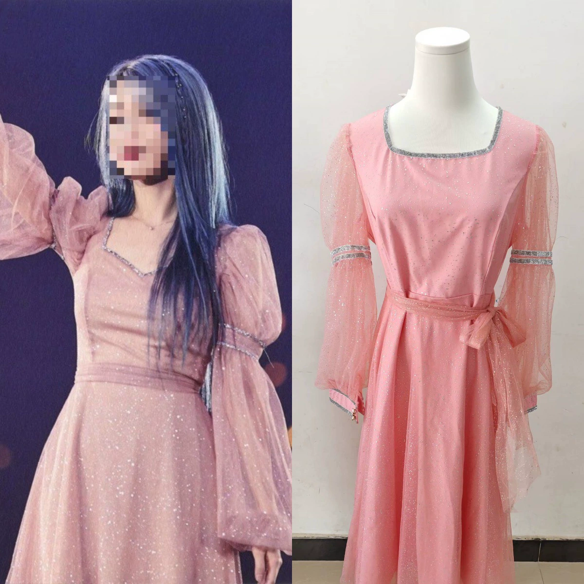 IU Li zhien однотонное Сетчатое платье с пышным рукавом, обтягивающее по талии, платье средней длины для ужина, ежегодное собрание, весна и осень