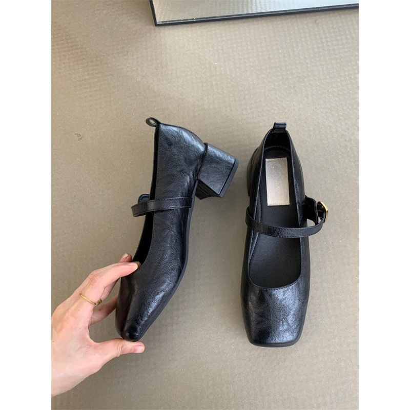 Retro Chunky Heel Mary Jane 2024 Spring And Autumn New French Style Elegant Square-Toed Shallow Evening Shoes To Match_vogvips.com