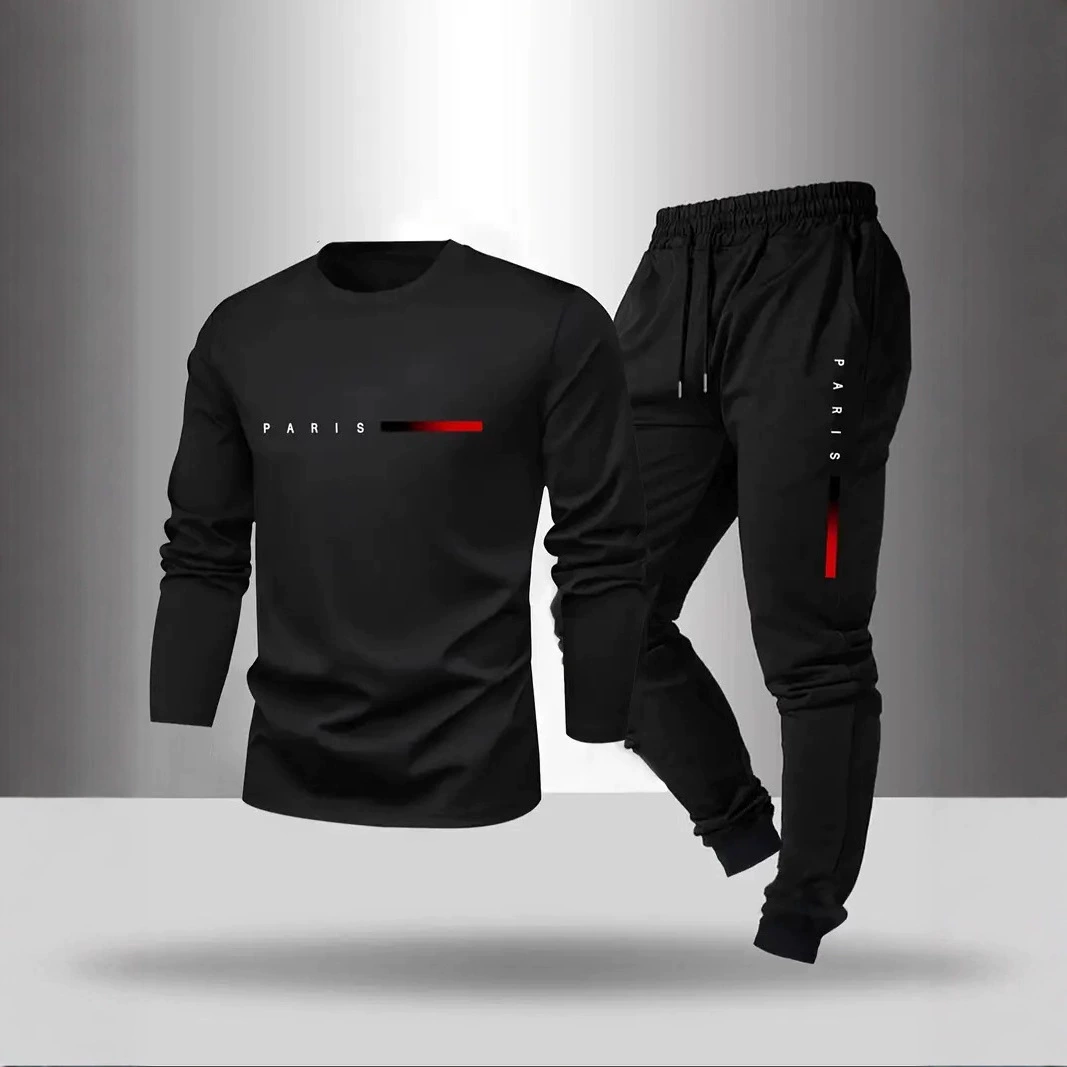 跨境欧码春秋季新款时尚趋势潮流长袖长裤T恤套装亚马逊欧美版印