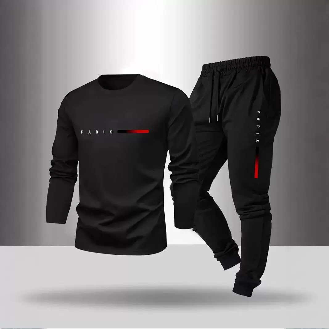 跨境欧码春秋季新款时尚趋势潮流长袖长裤T恤套装亚马逊欧美版印