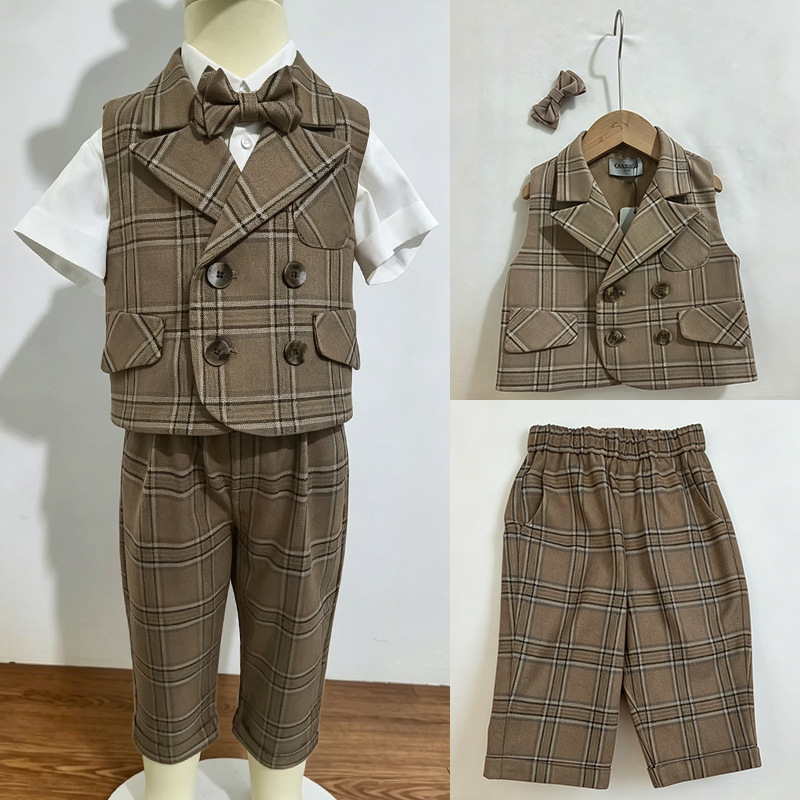 男童套装周岁礼服春秋款英伦条纹西服套装宝宝周岁花童主持演出服