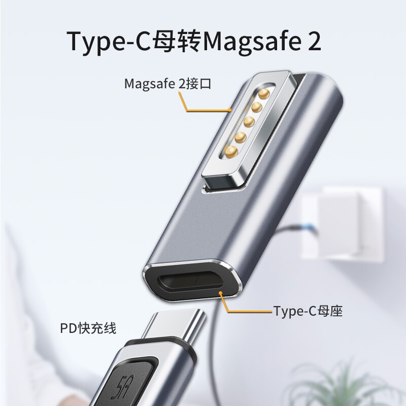 Suitable for Magsafe2 Apple Second Generation T-Head/First Generation Toothbrush L Magnetic Conversion Head Pd Type-C/Dc5.5 Female
