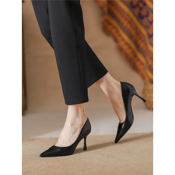 Professional black high heels stiletto heels made of soft leather