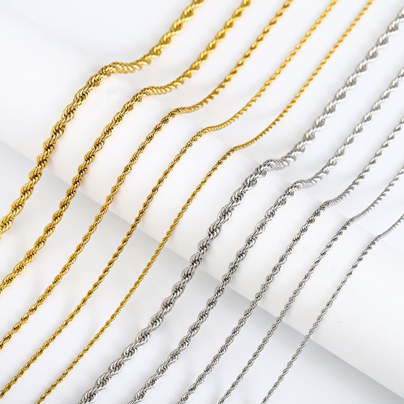 Stainless Steel Twist Chain Necklace European and American Cross-Border Hip-Hop Clavicle Chain Vacuum Color-Preserving Electroplated Titanium Steel Gold Twist Chain Stainless Steel Twist Chain Necklace European and American Cross-Border Hip-Hop Clavicle Chain Vacuum Color-Preserving Electroplated Titanium Steel Gold Twist Chain
