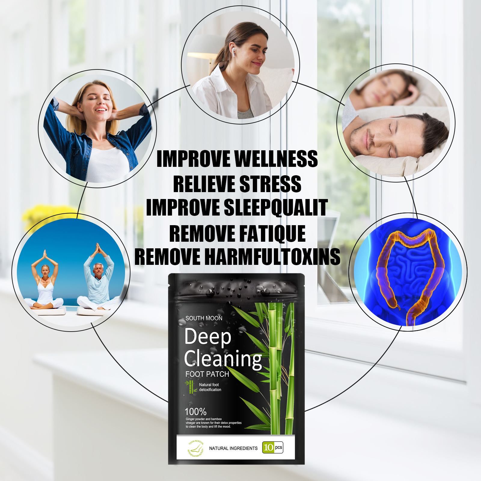 Natural herbal foot patches are used to regulate and relieve physical and mental stress, providing foot massage and aiding sleep