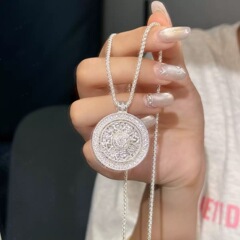 新中式可转动镶钻八宝罗盘项链轻奢高级感古法镂空设计重工吊坠