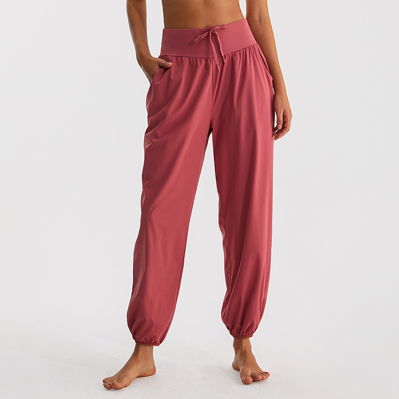 Ligero de pierna ancha Pantalones deportivos de las mujeres de secado rápido transpirable correr danza entrenamiento ropa suelta casual yoga tobillo atado pantalones de chándal