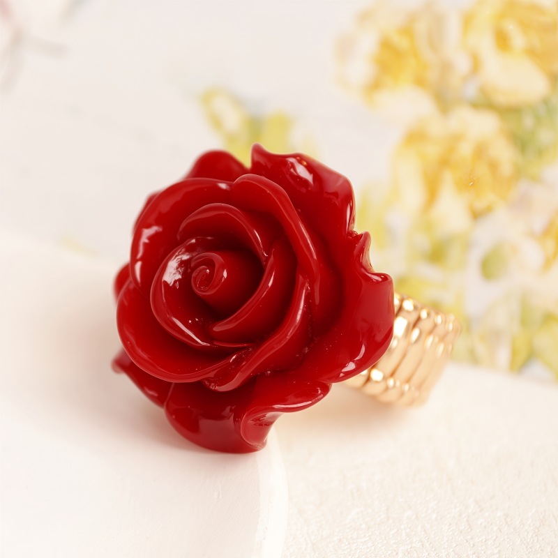 Cross-Border Hot-Selling Ring, Fresh, Fashionable and Versatile Red Rose Ring, Female Niche Design Temperament Ring