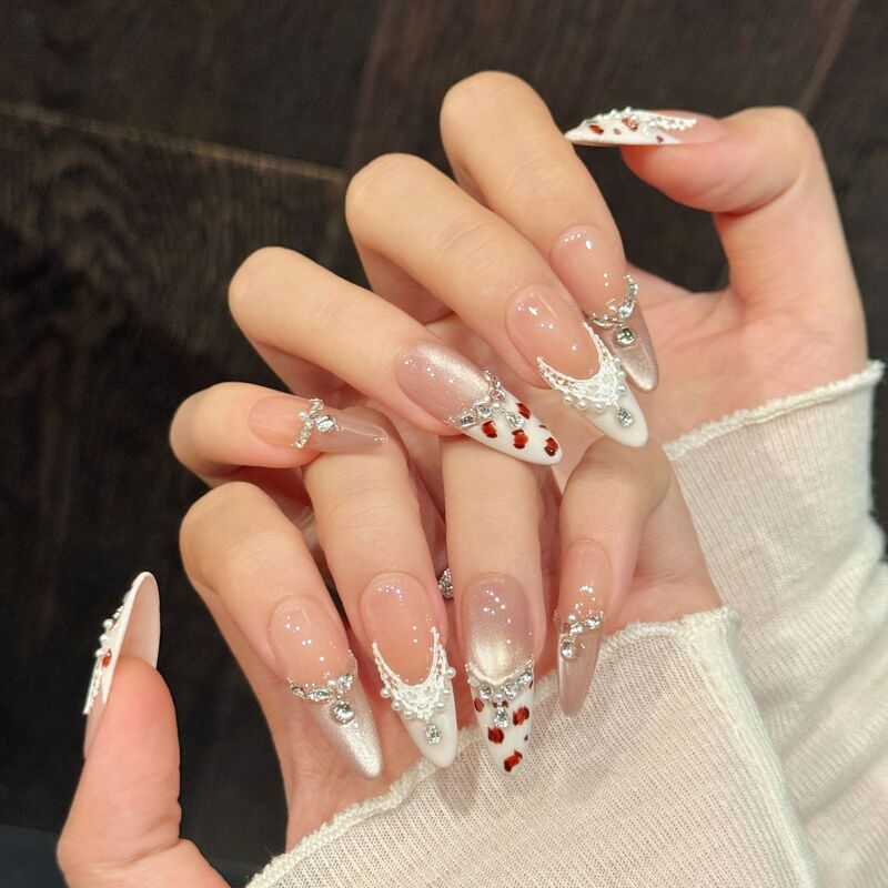 Original Real Shot [Paris Party] Wearable Nails Pure Handmade High-End Glass Beads Cat Eye Manicure K9 Diamond Nails