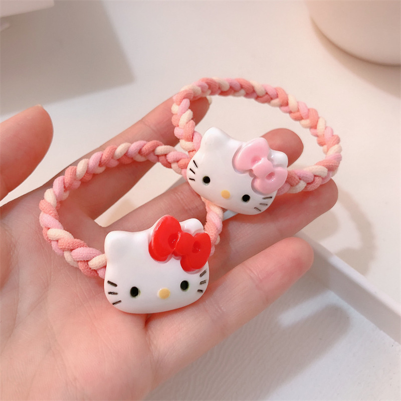 Caricatura gatito cinta de goma cuerda para el cabello de la niña corazón lindo de alta elasticidad cuerda para la cabeza de gatito rojo en línea anillo para el cabello accesorios de cabello