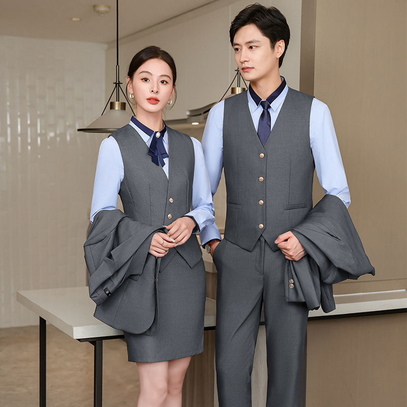 Professional Vest suit Uniform School Uniform Men's and Women's Performance Clothes Dress Spring and Autumn Long Sleeve Kindergarten Teacher Work Clothes Garden Clothes Autumn and Winter