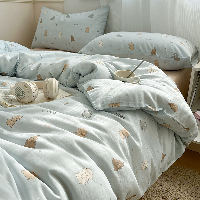 Cama de algodón de hilo de doble capa de cuatro piezas 100 algodón 2025 nuevo estilo funda de edredón sábana ropa de cama individual de tres piezas