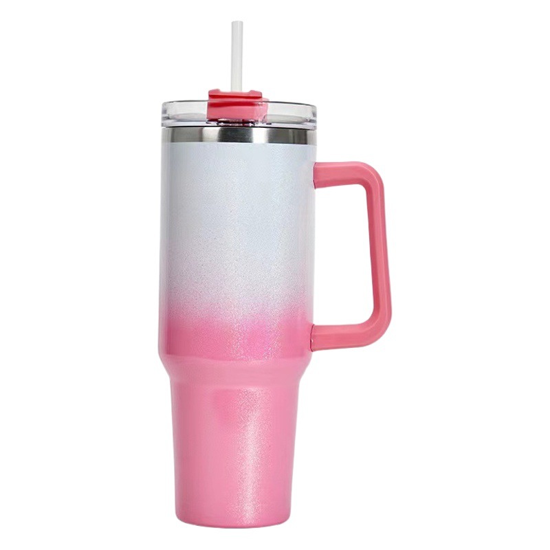 Vaso de Acero Inoxidable 304 con Pintura Arcoíris, 40 oz, Vaso para Auto con Pajita, Vaso para Hielo de Gran Capacidad, Vaso Aislado con Asa, Venta al por Mayor