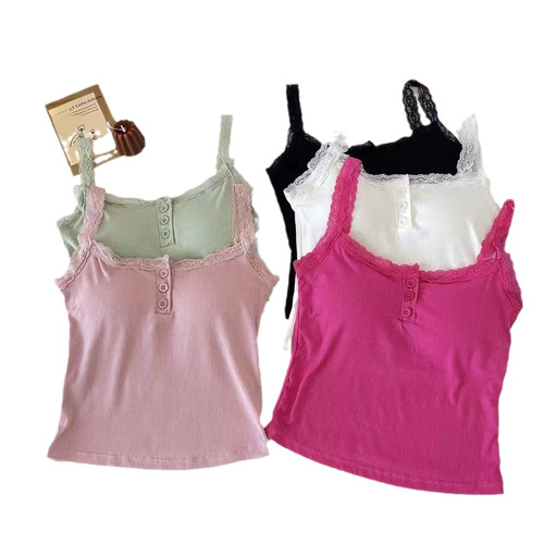 9062 Summer New Pure Cotton Stylish Embroidered Tank Top with Lace Blouse for Women - Design-Oriented, Niche Floral Edge Backless Top