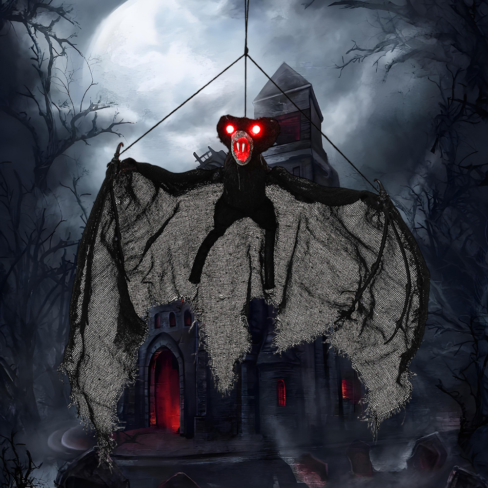 Nuevo Halloween transfronterizo, simulación de fantasmas colgantes, murciélago luminoso, casa embrujada, decoración de habitación, accesorios, juguetes complicados
