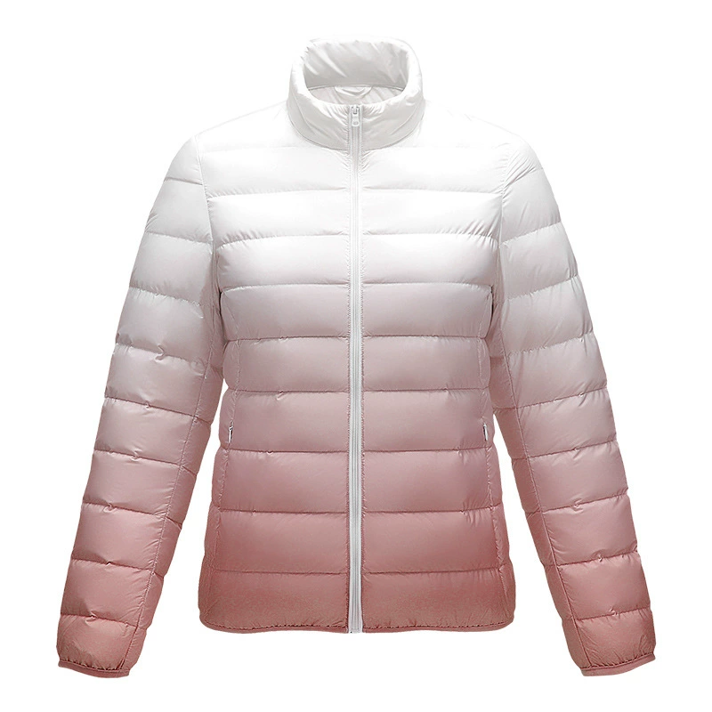 Зимний 2024 новый пуховик женский короткий стоячий воротник легкий прилив бренд градиент утка утка пух теплый топ 90